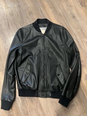 Band Of Outsiders Black Leather Bomber Jacket. Large Slim. Rare